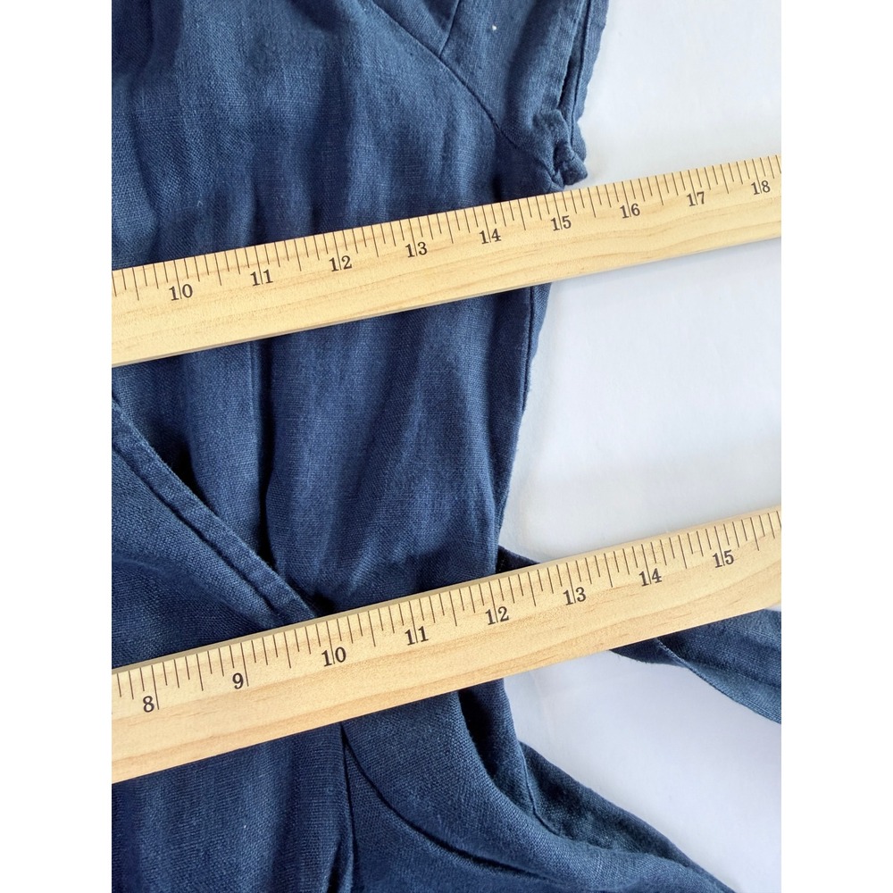 Whistles Etta Jumpsuit Women US 0 Blue Linen Wrap Tie Waist Wide Leg Cap Sleeve - Picture 10 of 16